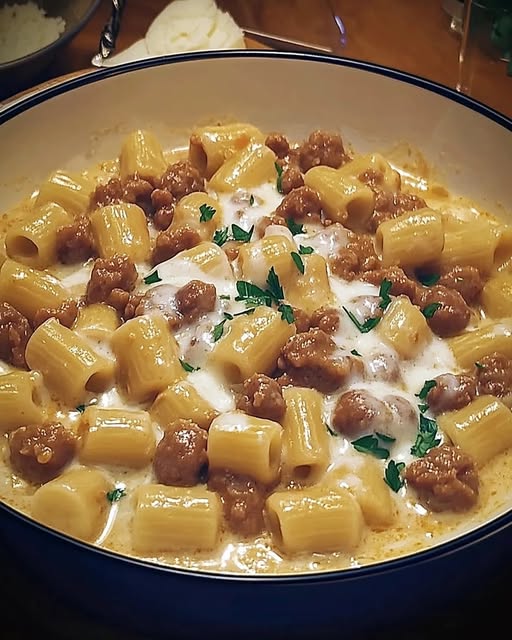 Mezze Maniche Rigate con Crema di Fagioli e Salsiccia