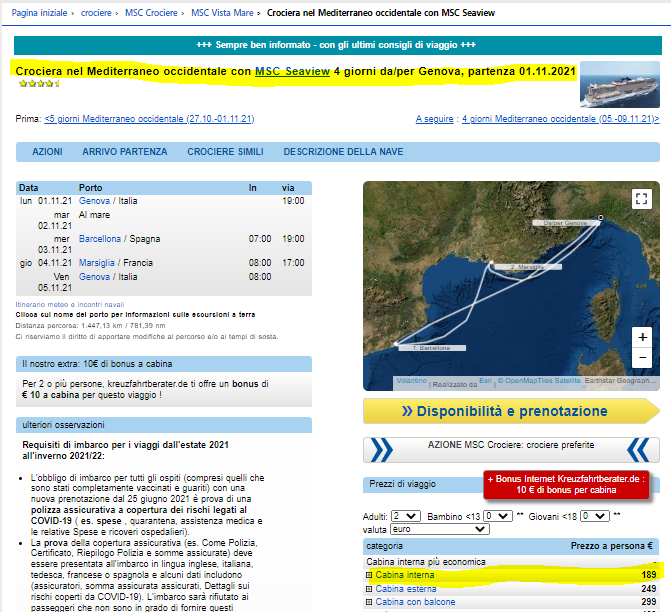 Last minute crociera ponte di ognissanti € 185 a persona tasse incluse