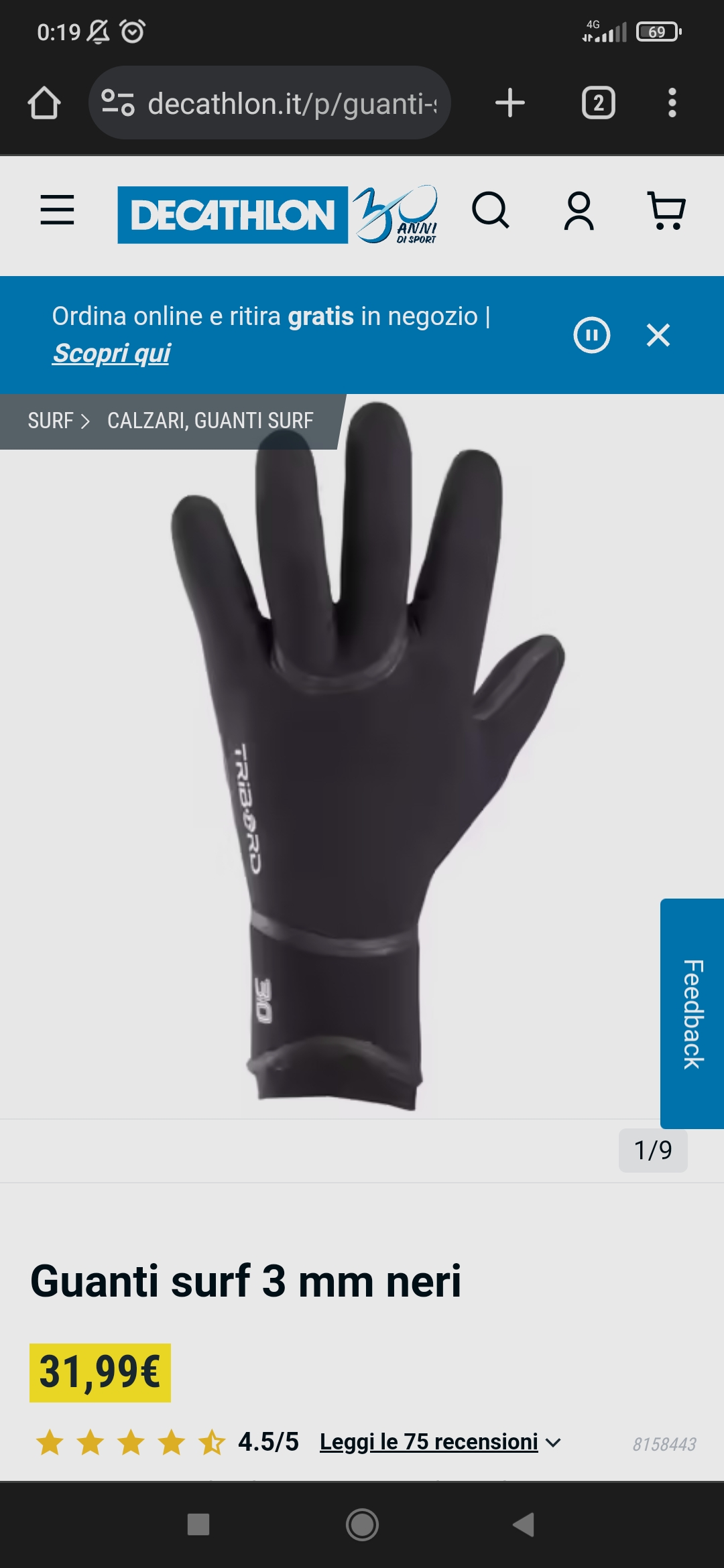 Gants en néoprène Tubertini FG-25 taille XL antiglisse paume 8053831306720
